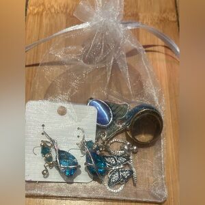 Multiples Blue and Silver Butterfly Earrings Set